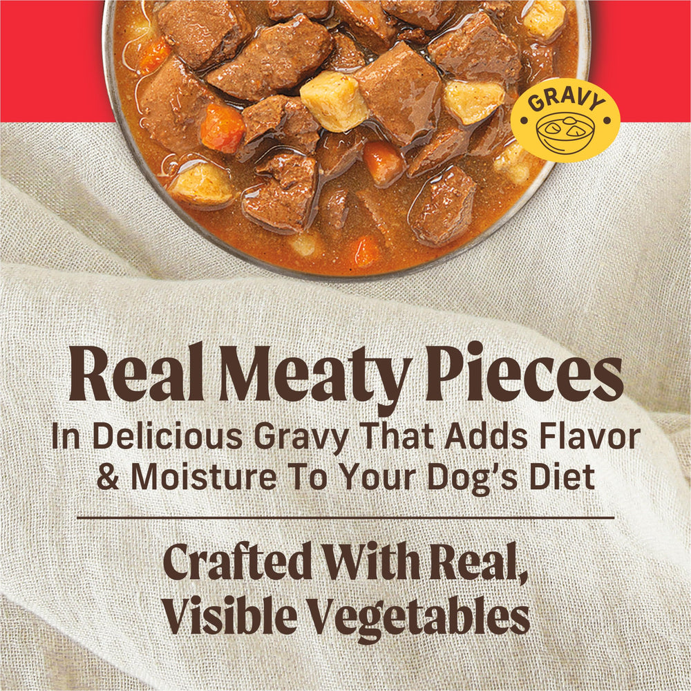 Lata Merrick con carne de res deshuesada real en salsa.