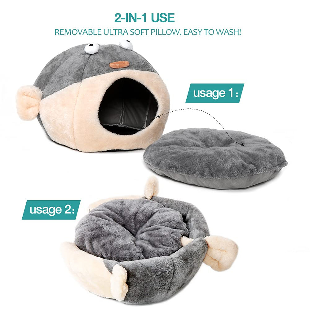Uso 2 en 1: cueva o cama plana para gatos curiosos, diseño versátil.