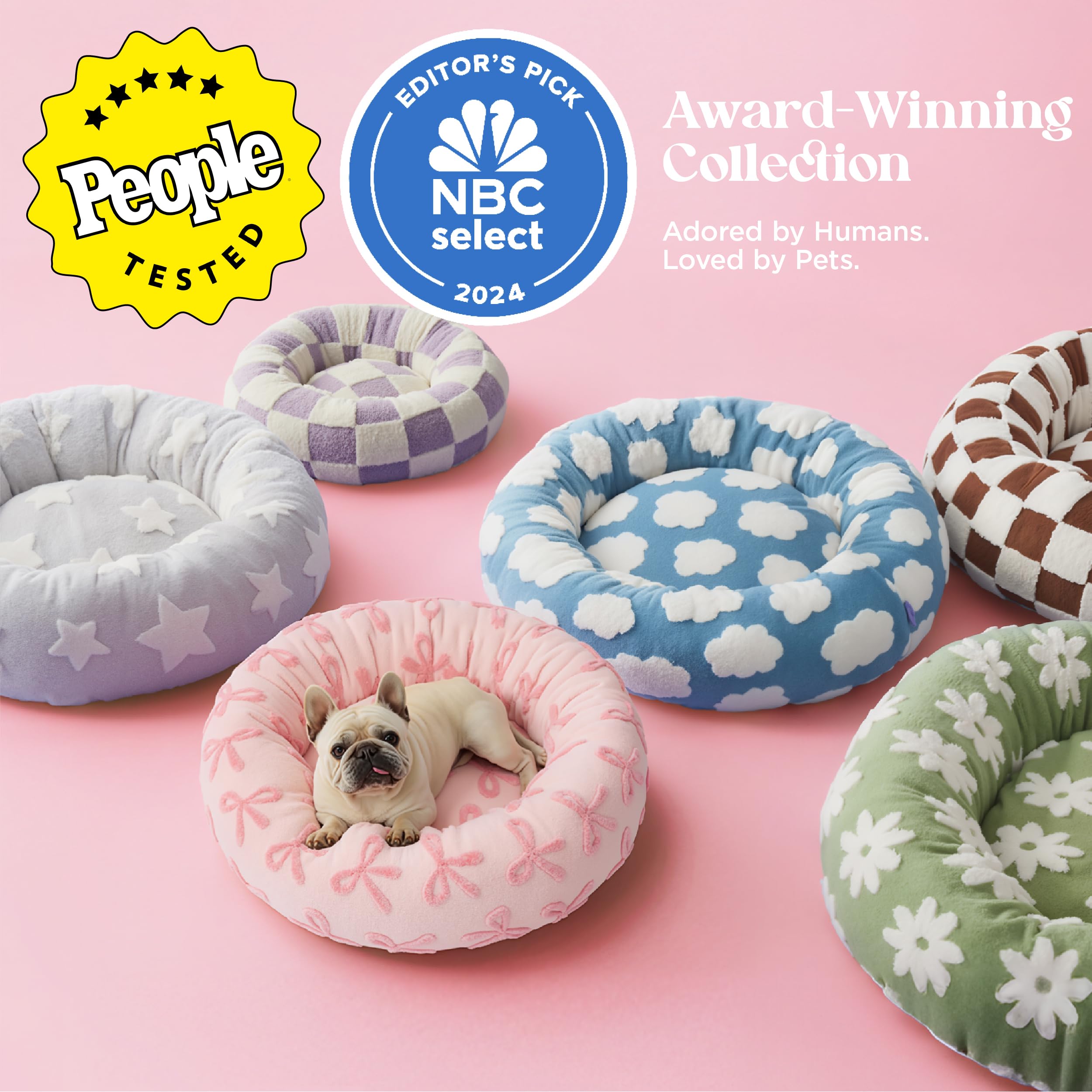 LE SURE Cama Donut Rosa con tejido jaquard suave para ambiente moderno.