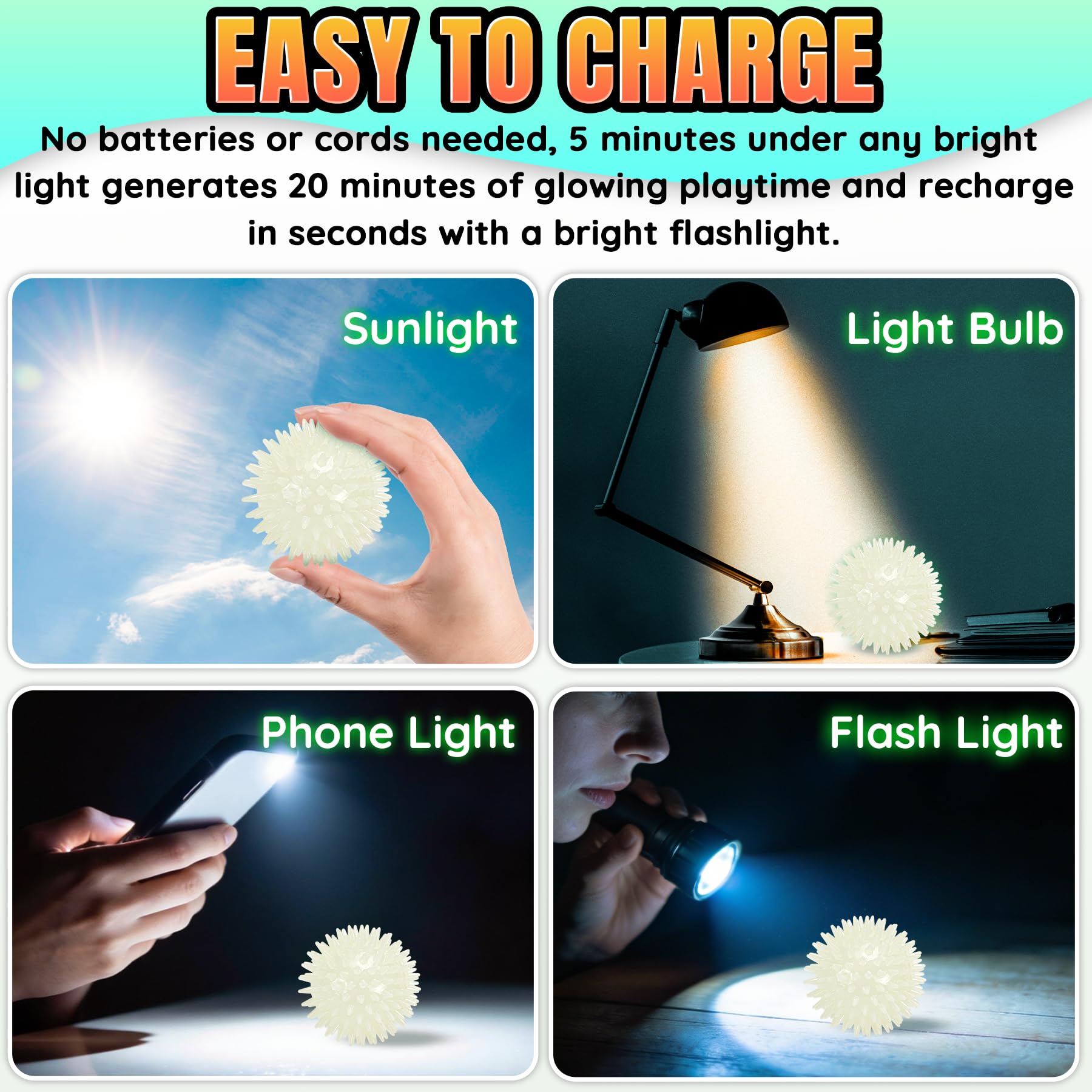 LECHONG bola goma resistente brilla en la oscuridad para juego al exterior.