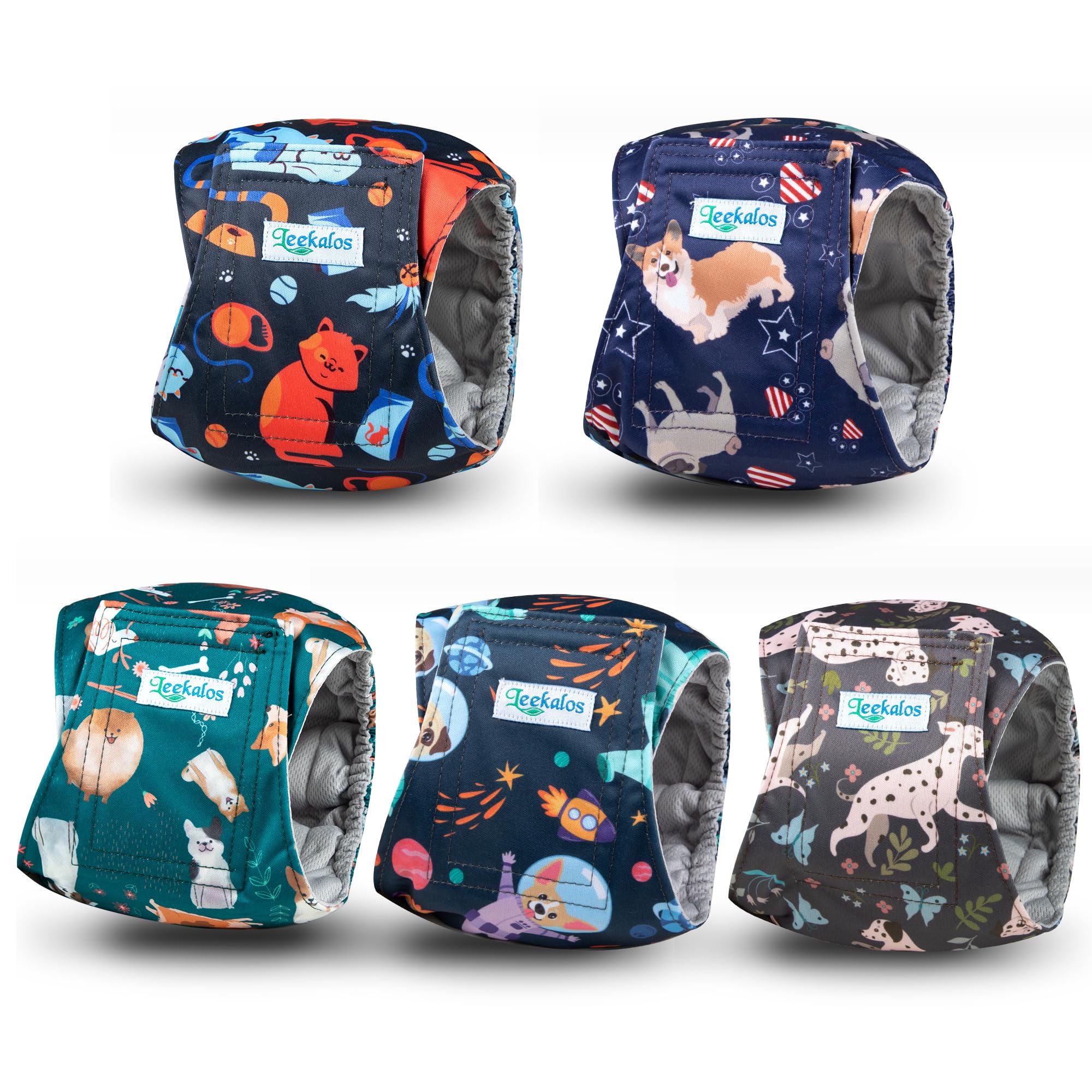 Pañales Leekalos para perro macho con banda de vientre y cintura ajustable, para ajuste cómodo.