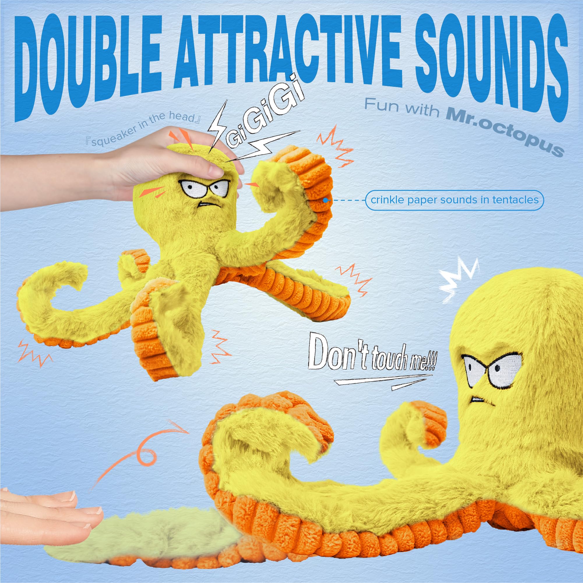 Legend Sandy Pulpo Amarillo, cabeza con chirriador para entretenimiento sonoro.