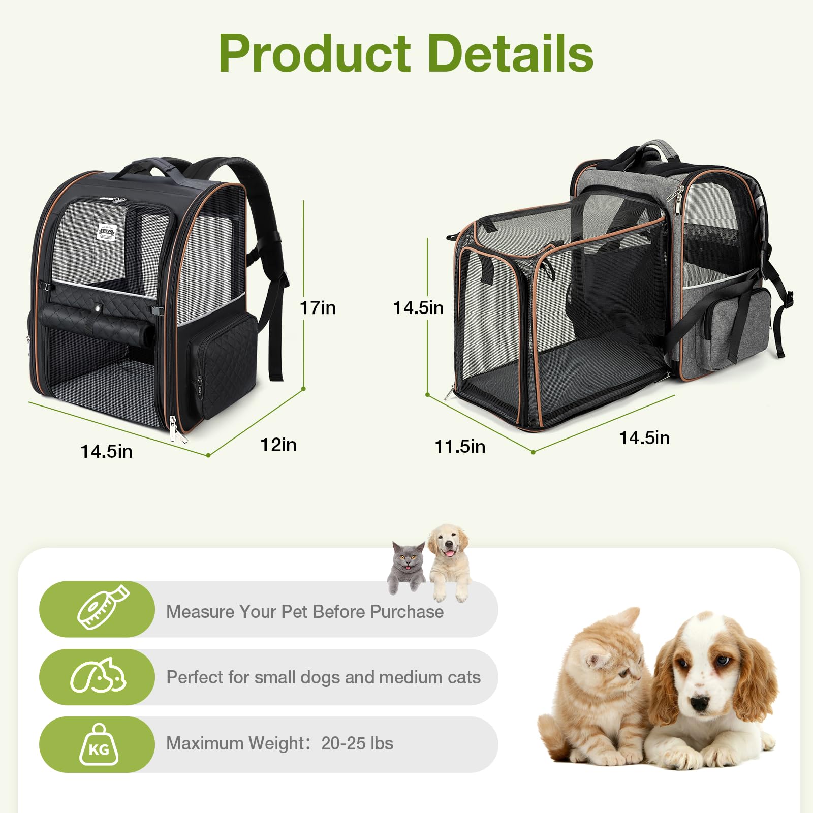 Lekebobor mochila mascota ampliable para mayor comodidad durante el viaje