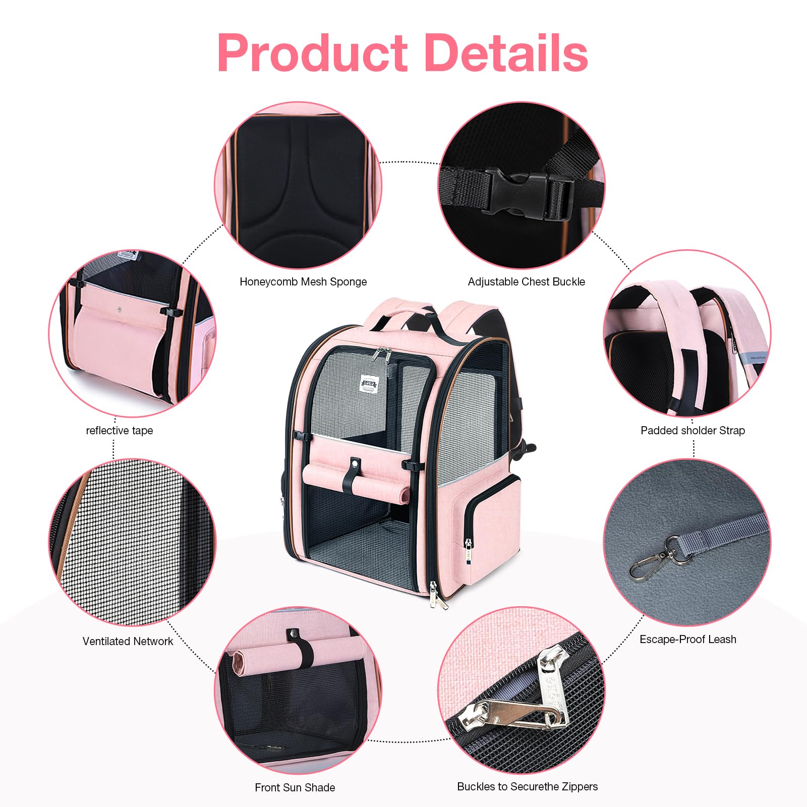 Lekebobor Mochila con bolsillos laterales para accesorios de mascota.