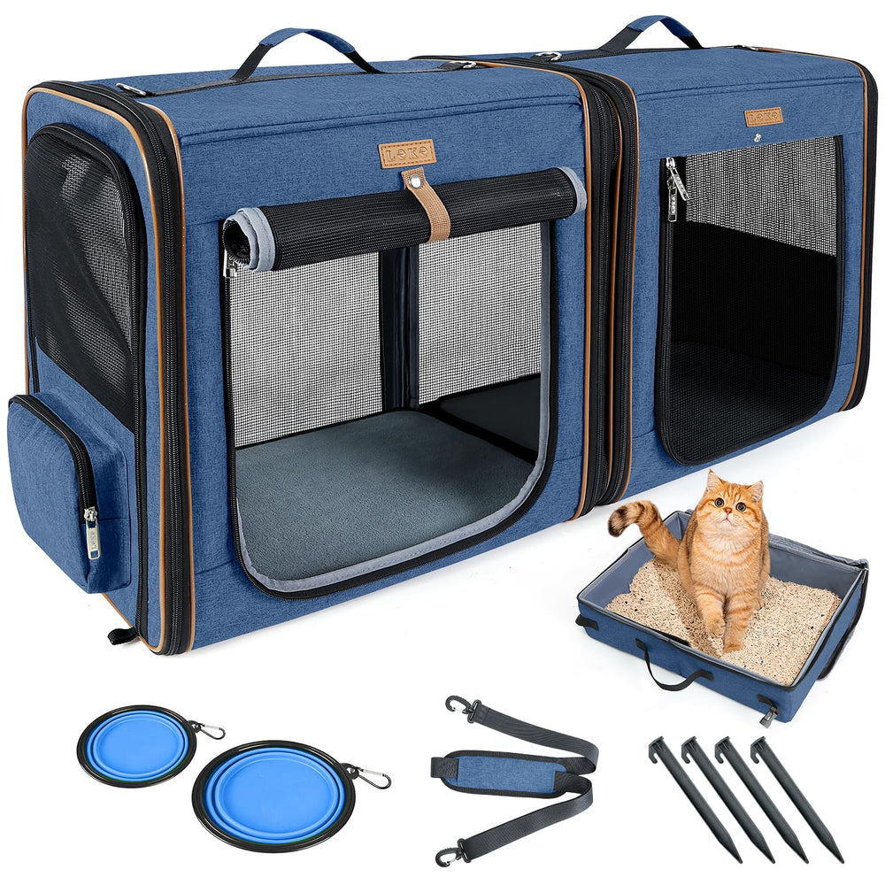 Portador Lekereise para gatos grande con dos gatos conectados, ideal para viajes seguros.