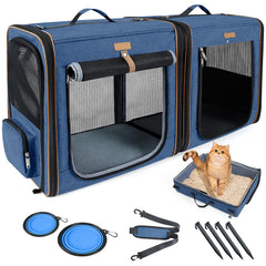 Portador Lekereise para gatos grande con dos gatos conectados, ideal para viajes seguros.