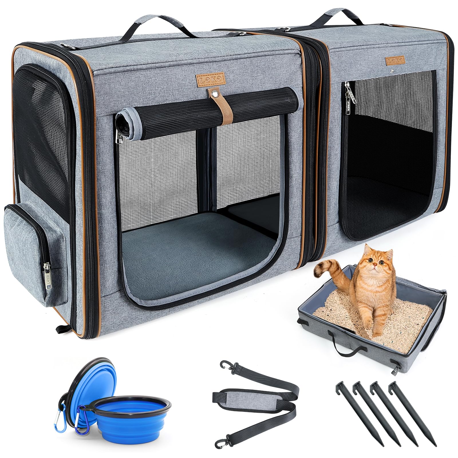 Lekereise transportín dos gatos 2 en 1 para viaje cómodo y seguro.