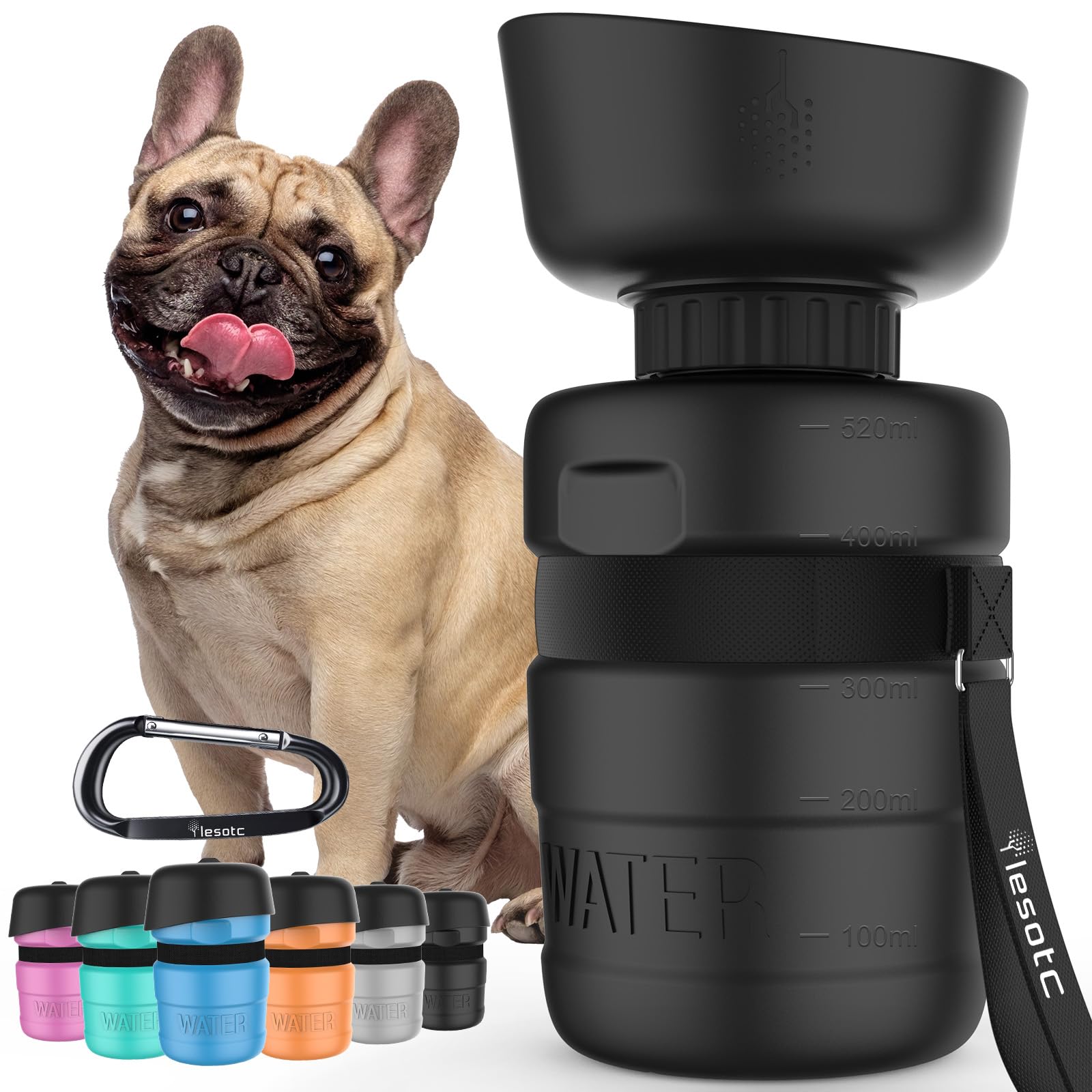 Lesotc botella-agua-perro-520ml: ideal para paseos largos con tu mascota.
