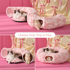 LE SURE cama-túnel rosa para gatos, descanso cómodo y suave