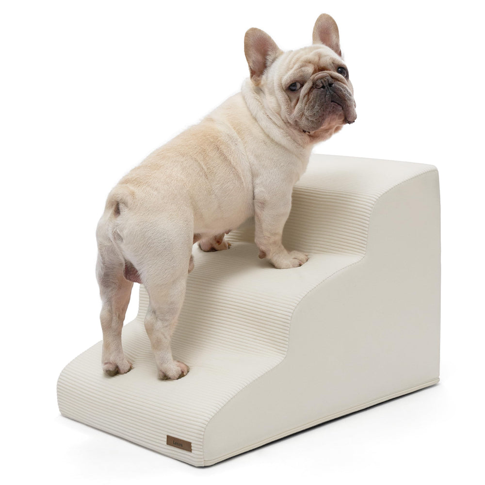 LE SURE escalera para perros pequeños, tres peldaños beige, facilita subir al sofá con seguridad.