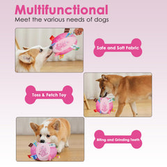 Letalong bola de peluche con campana, fomenta juego y atención del perro.