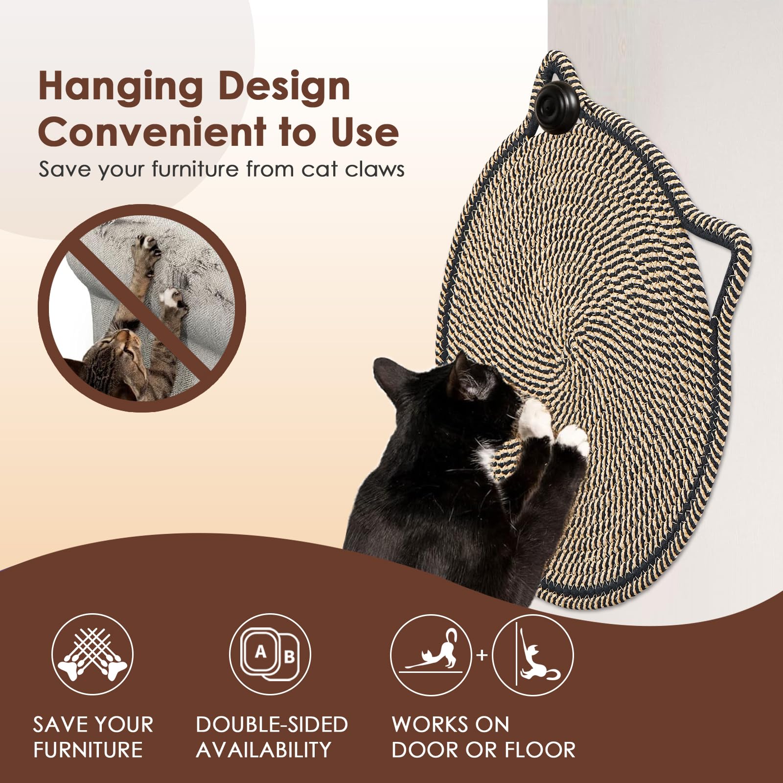Letalong rascador para gatos con cuerda de algodón natural, suave y seguro.