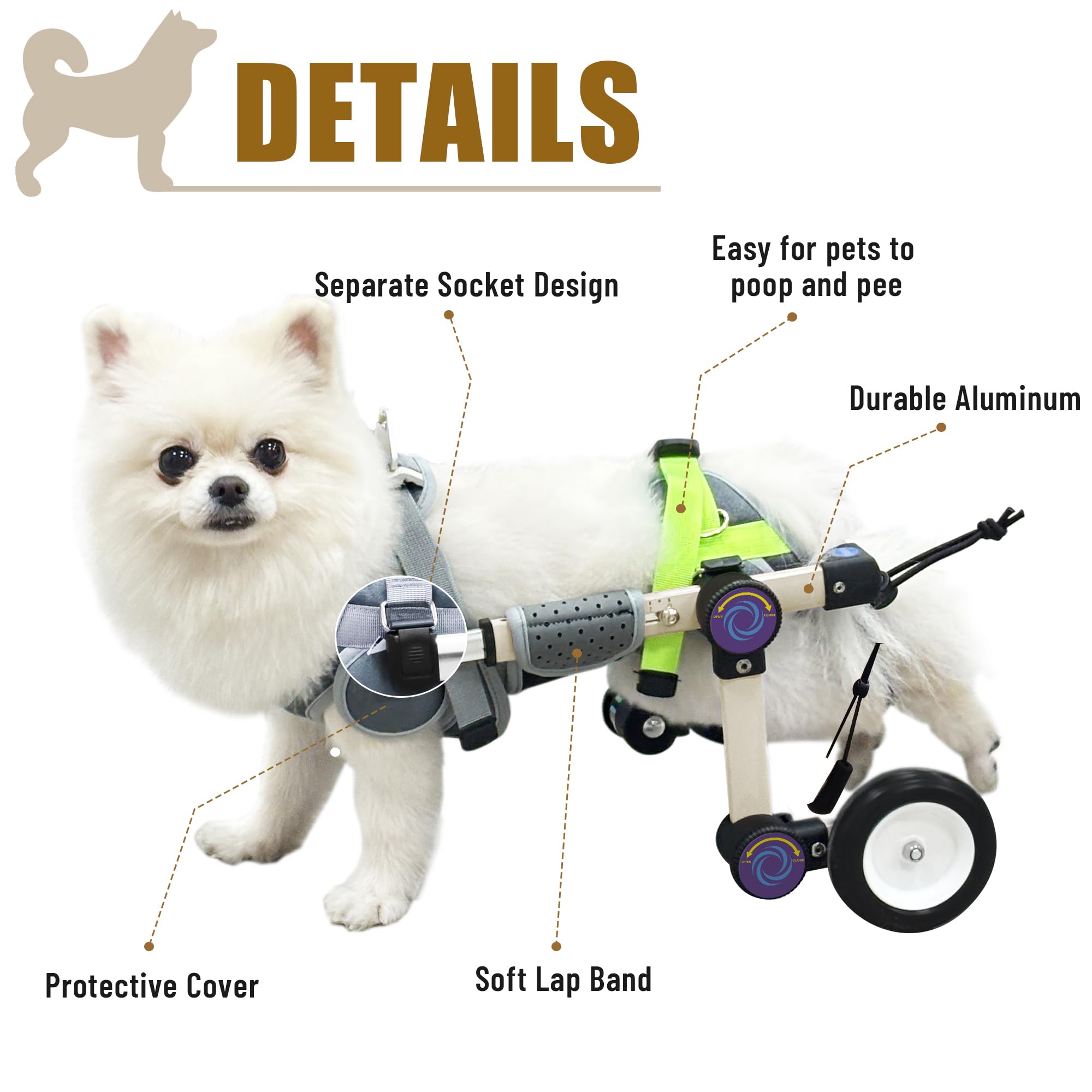 LetPetRun Silla de ruedas para perro, correas confortables y ajuste seguro