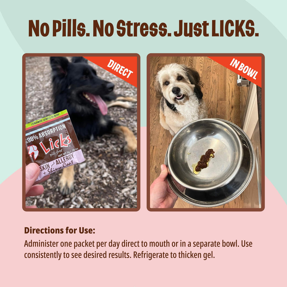 Licks Pill Free LiquiPaks suplementos para perros en gel.