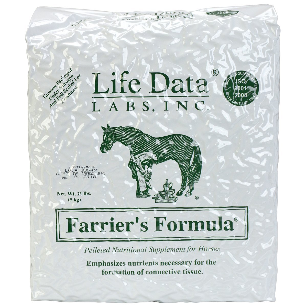 Life Data LABS Farrier's Formula recambio, bolsa de 11 libras, favorece crecimiento saludable de la pezuña de caballos.