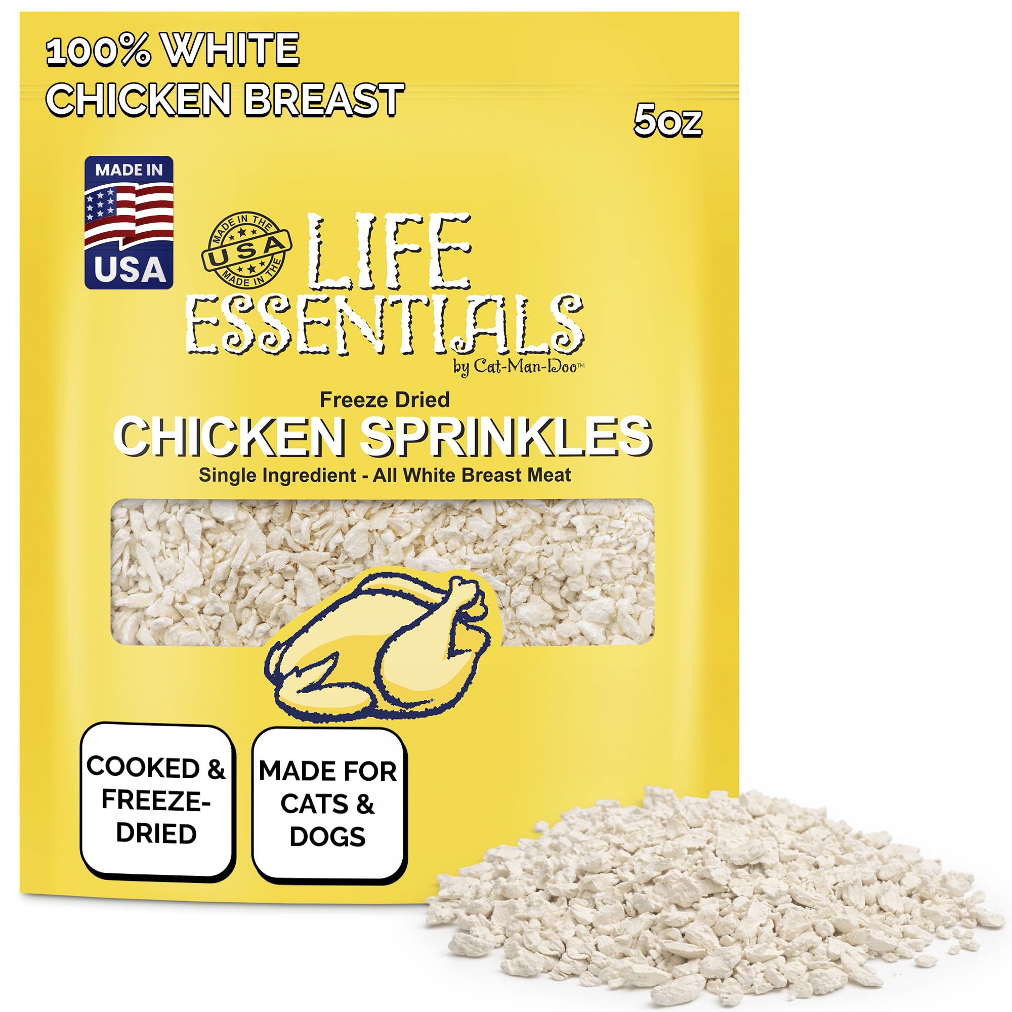 LIFE ESSENTIALS BY CAT-MAN-DOO: botella con trozos de pollo deshidratado para entrenamiento y recompensa