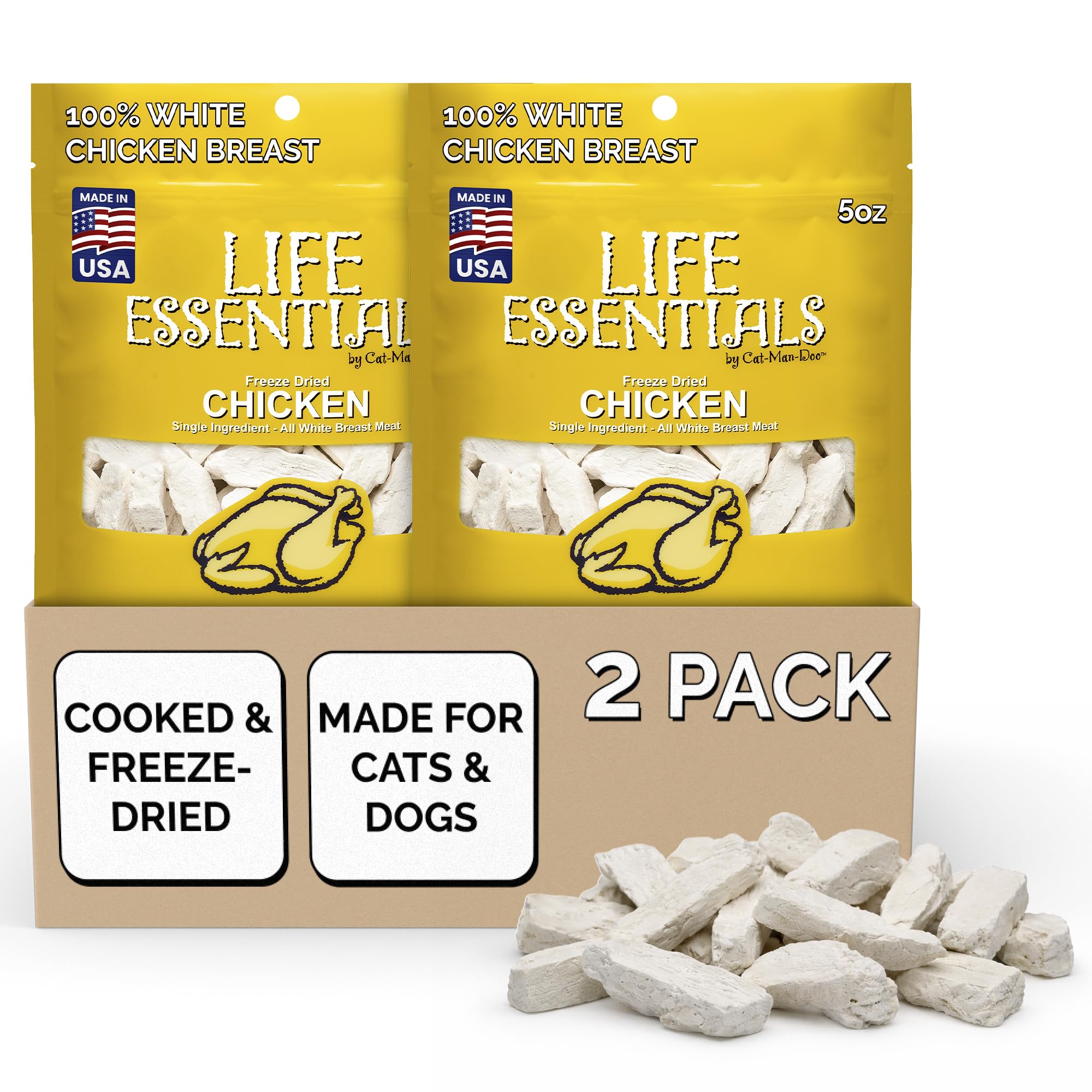 LIFE ESSENTIALS BY CAT-MAN-DOO pollo liofilizado, premio proteico para perros y gatos.