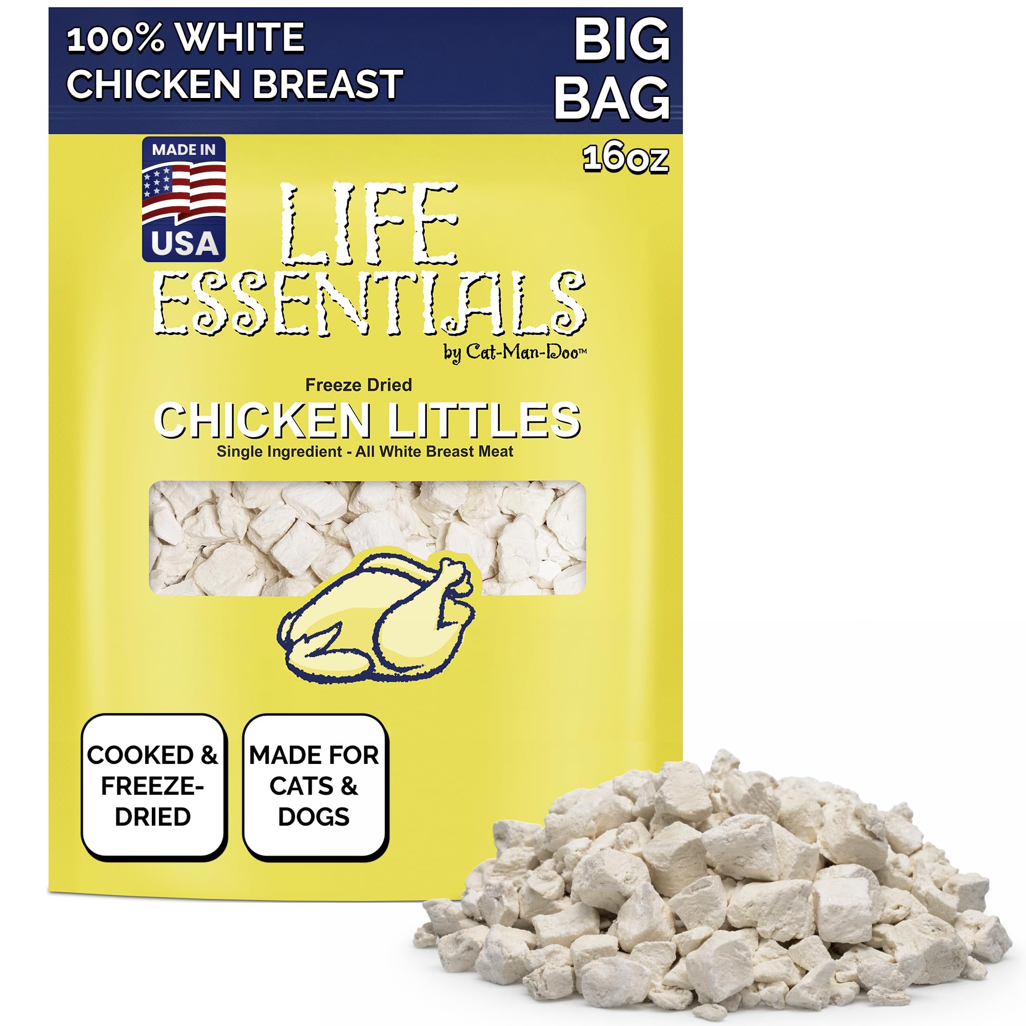 LIFE ESSENTIALS BY CAT-MAN-DOO trocitos de pollo liofilizado para gatos y perros pequeños, ideal para entrenamiento