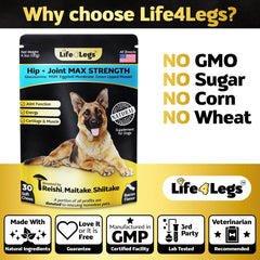 Life4Legs ingredientes glucosamina condroitina: apoyo a articulaciones con componentes conocidos.