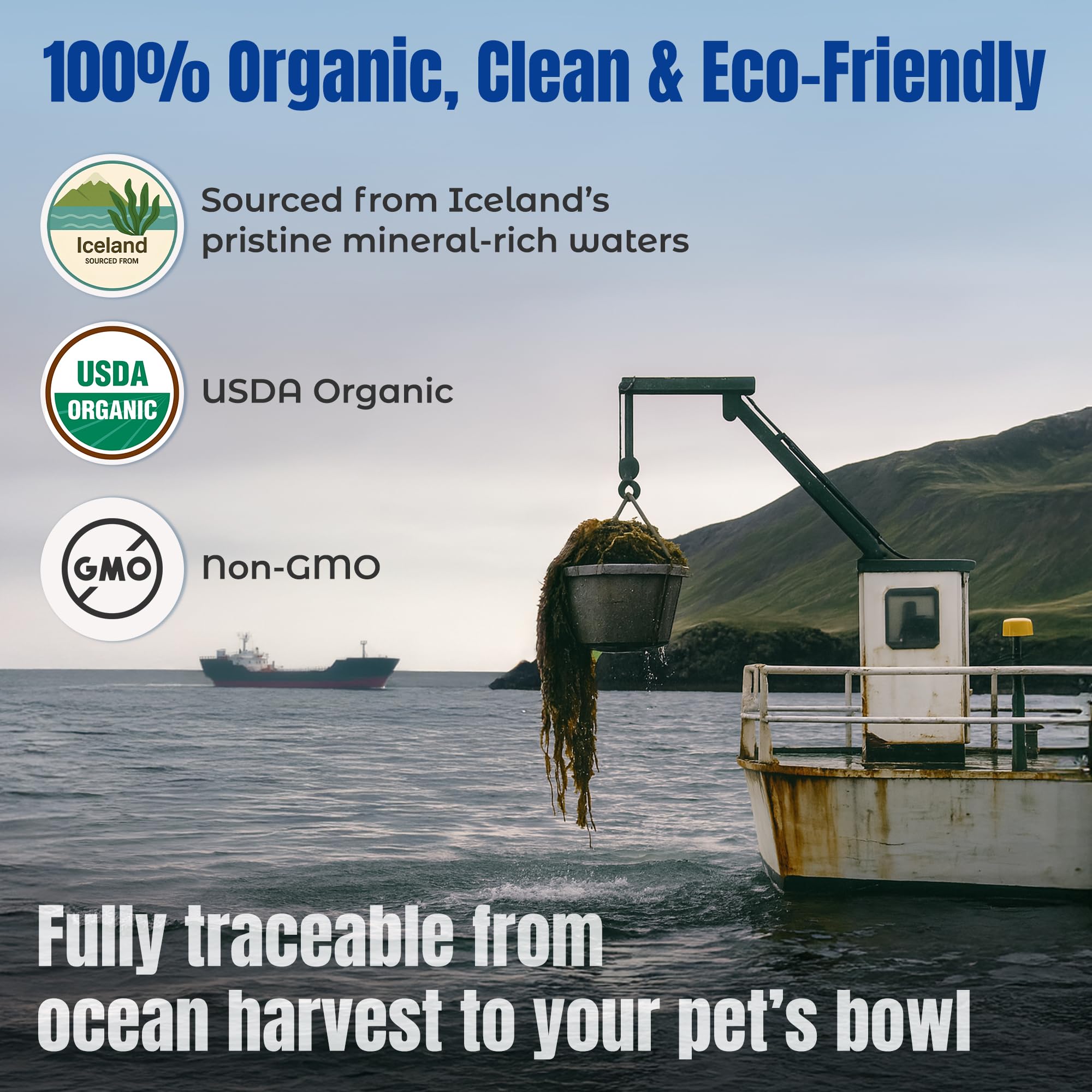 Life Line Pet Nutrition: Life Line Organic Ocean Kelp certificado orgánico y sostenible.