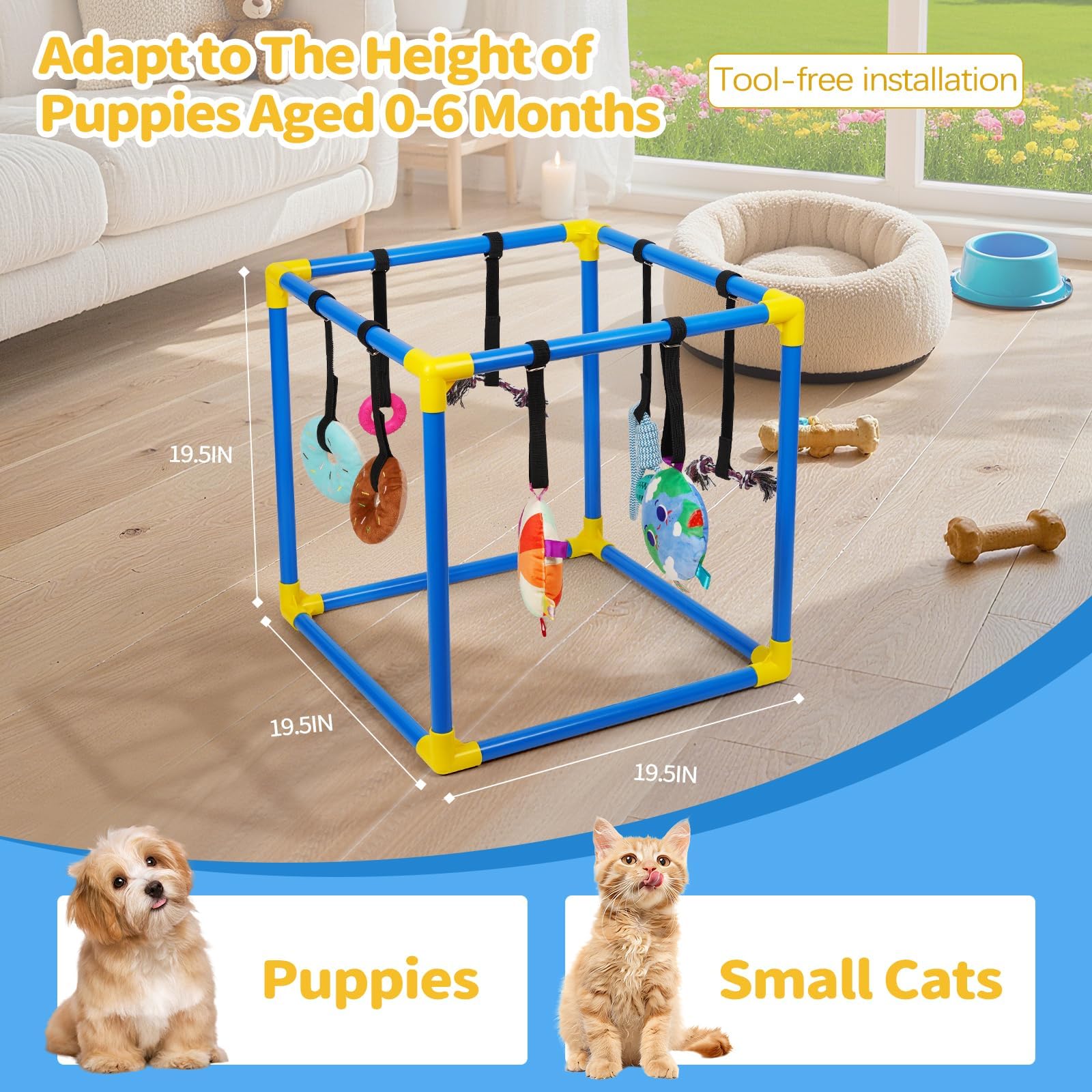 Liitrton Puppy Play Gym con juguetes colgantes, entretenimiento para cachorros.