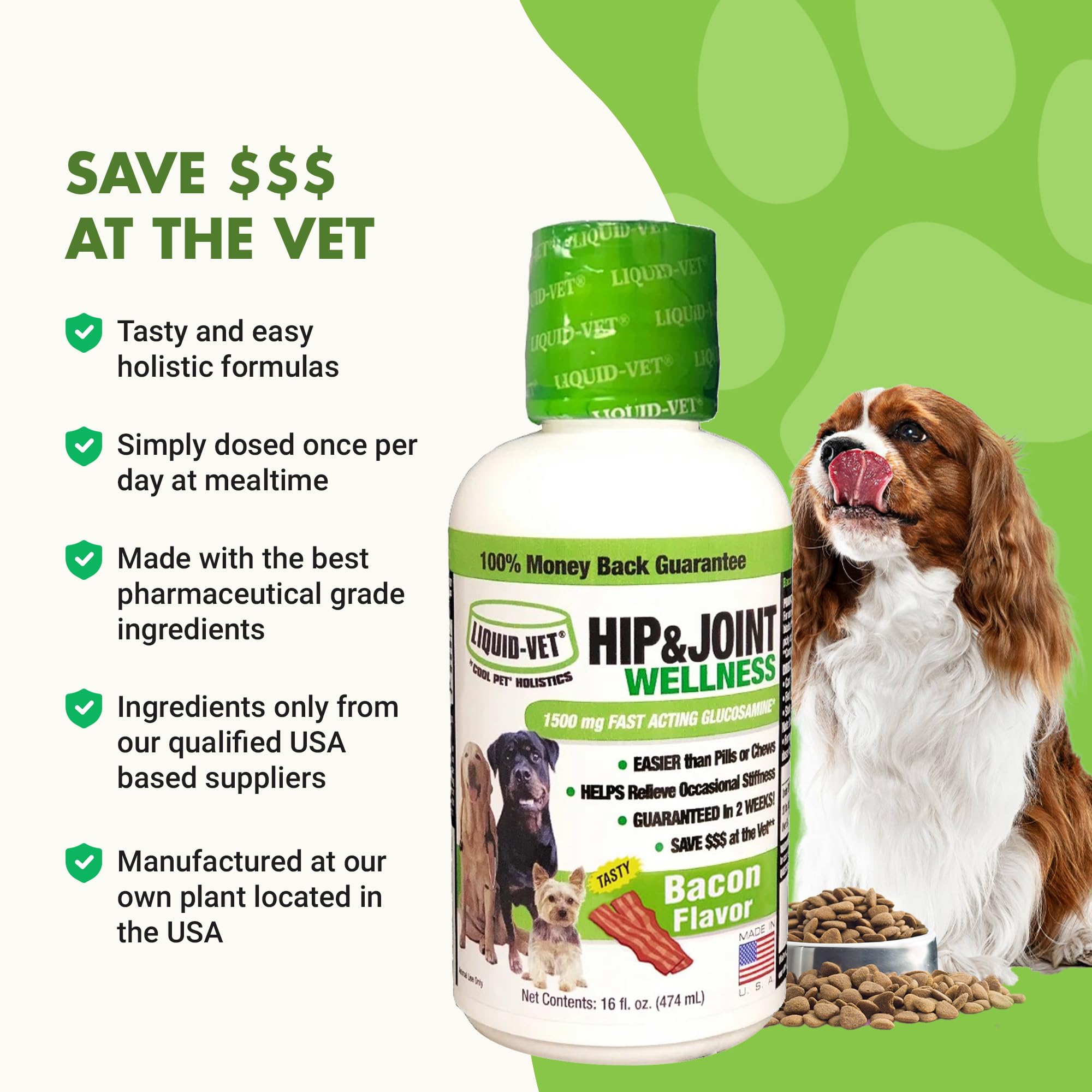 LIQUID-VET K9 Hip & Joint Formula sabor res guisado facilita aceptación.