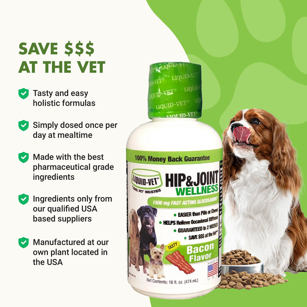 LIQUID-VET K9 Hip & Joint Formula sabor res guisado facilita aceptación.
