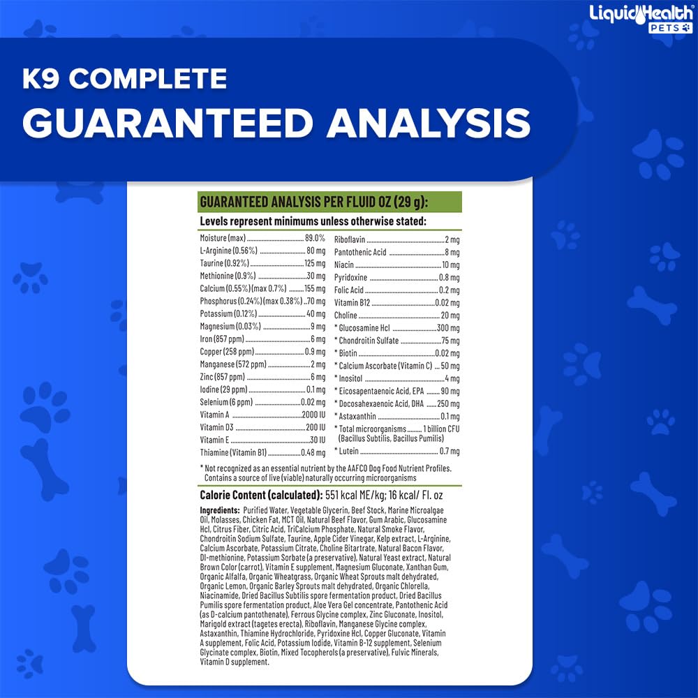 LIQUIDHEALTH K9 Complete: dosis diaria para perros de todas las edades.
