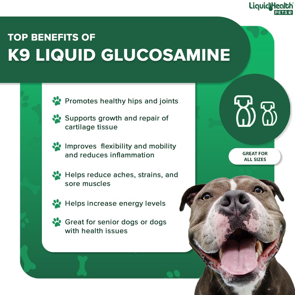 LiquidHealth K9, perro bebiendo jugo, ayuda a mantener articulaciones sanas.