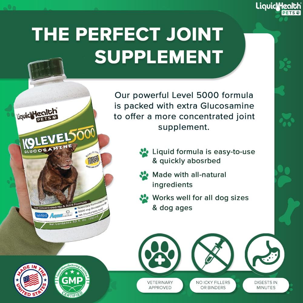 LIQUIDHEALTH Pets K9 Glucosamina, ingredientes condroitina para lubricación articular