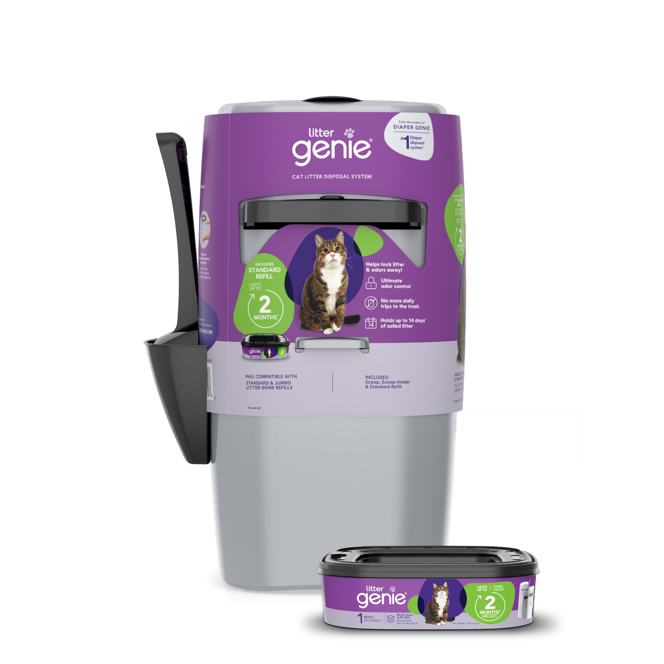 Cubo Litter Genie Standard Plateado visto frontal para control de olores