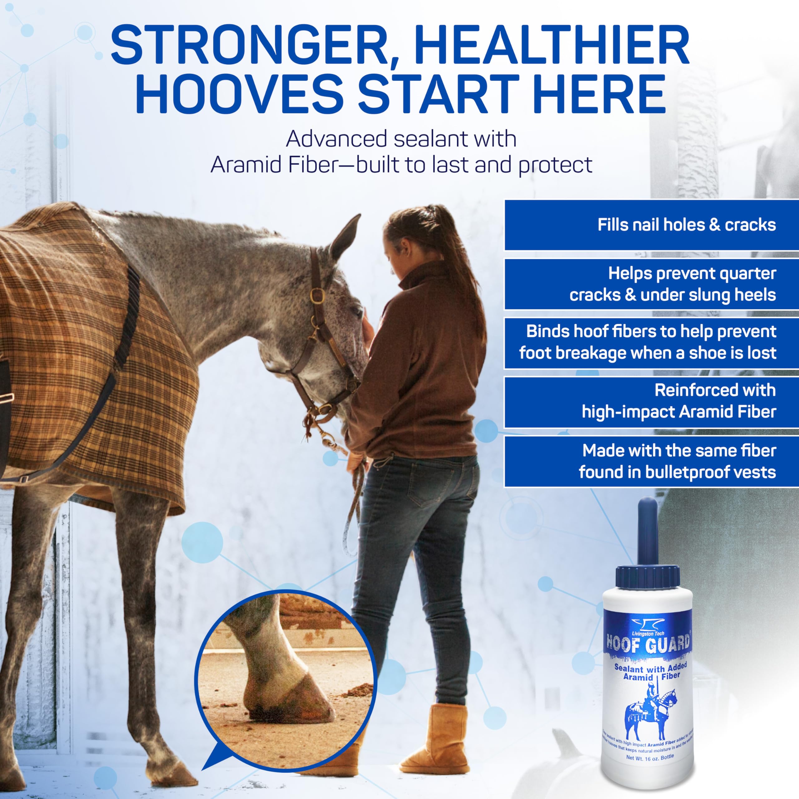 LivingstonTech Hoof Guard Sealant aplica fácilmente para sellar grietas.