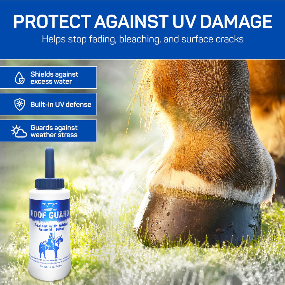 LivingstonTech Hoof Guard Sealant crea barrera de humedad para cascos sanos.