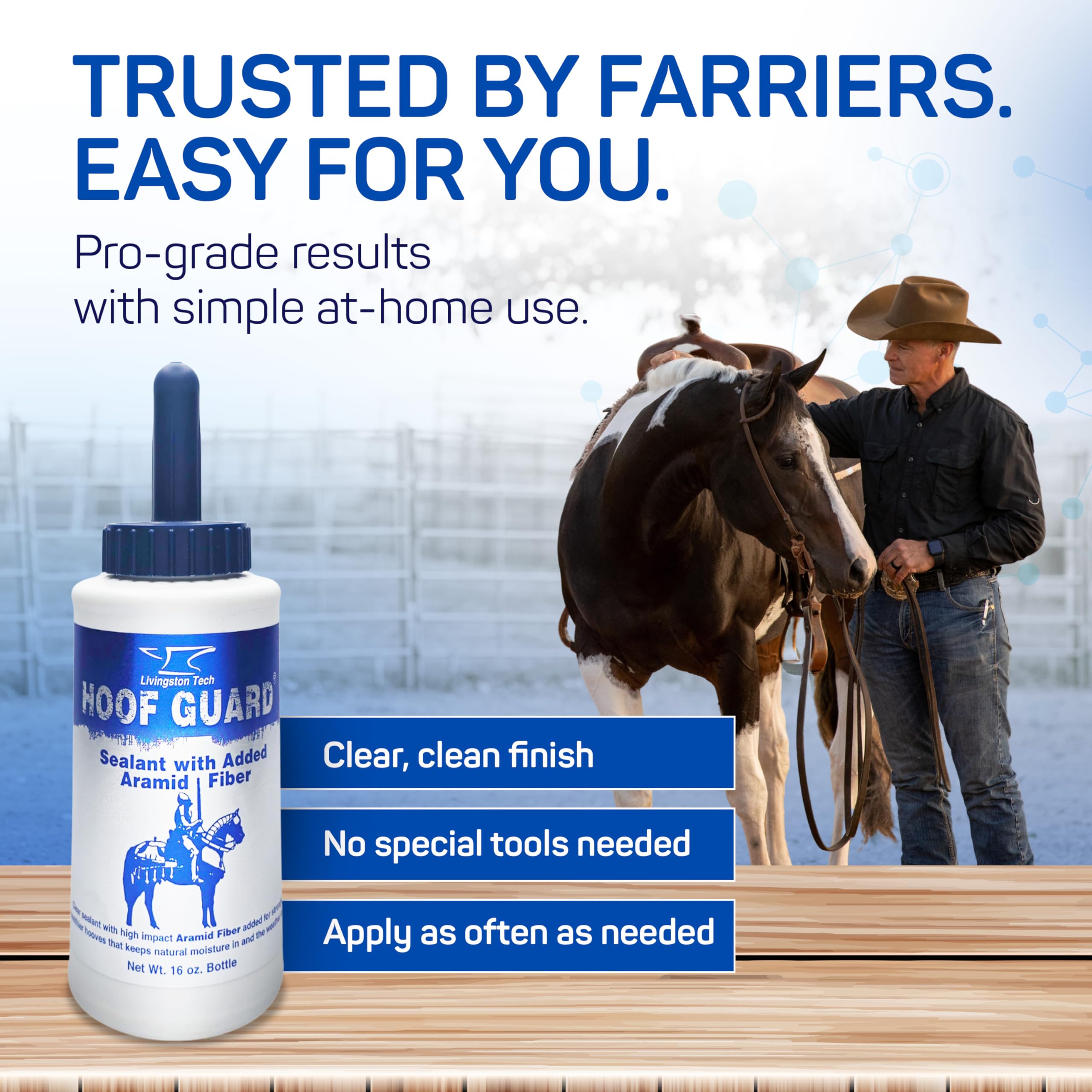 LivingstonTech Hoof Guard Sealant mantiene cascos lisos y listos para competición.