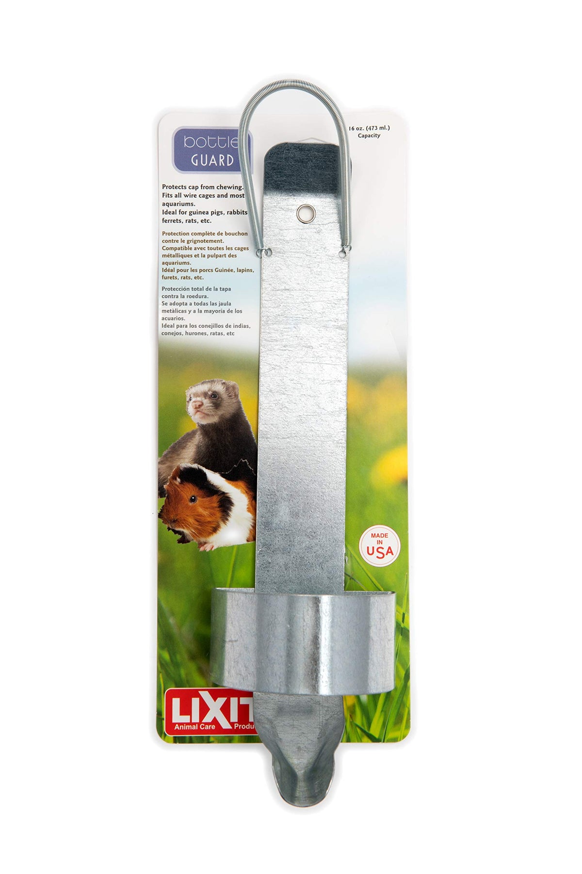 Bebedero Lixit con guardia de mordida para jaula, protección duradera para mascotas.