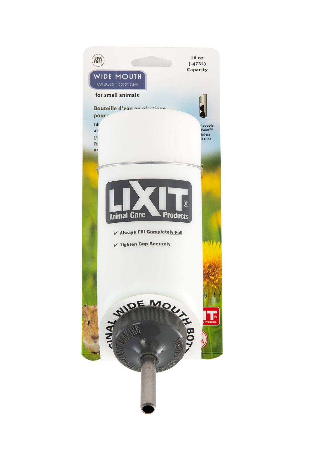 Lixit botella de boca ancha para mascotas pequeñas, relleno fácil y limpio.