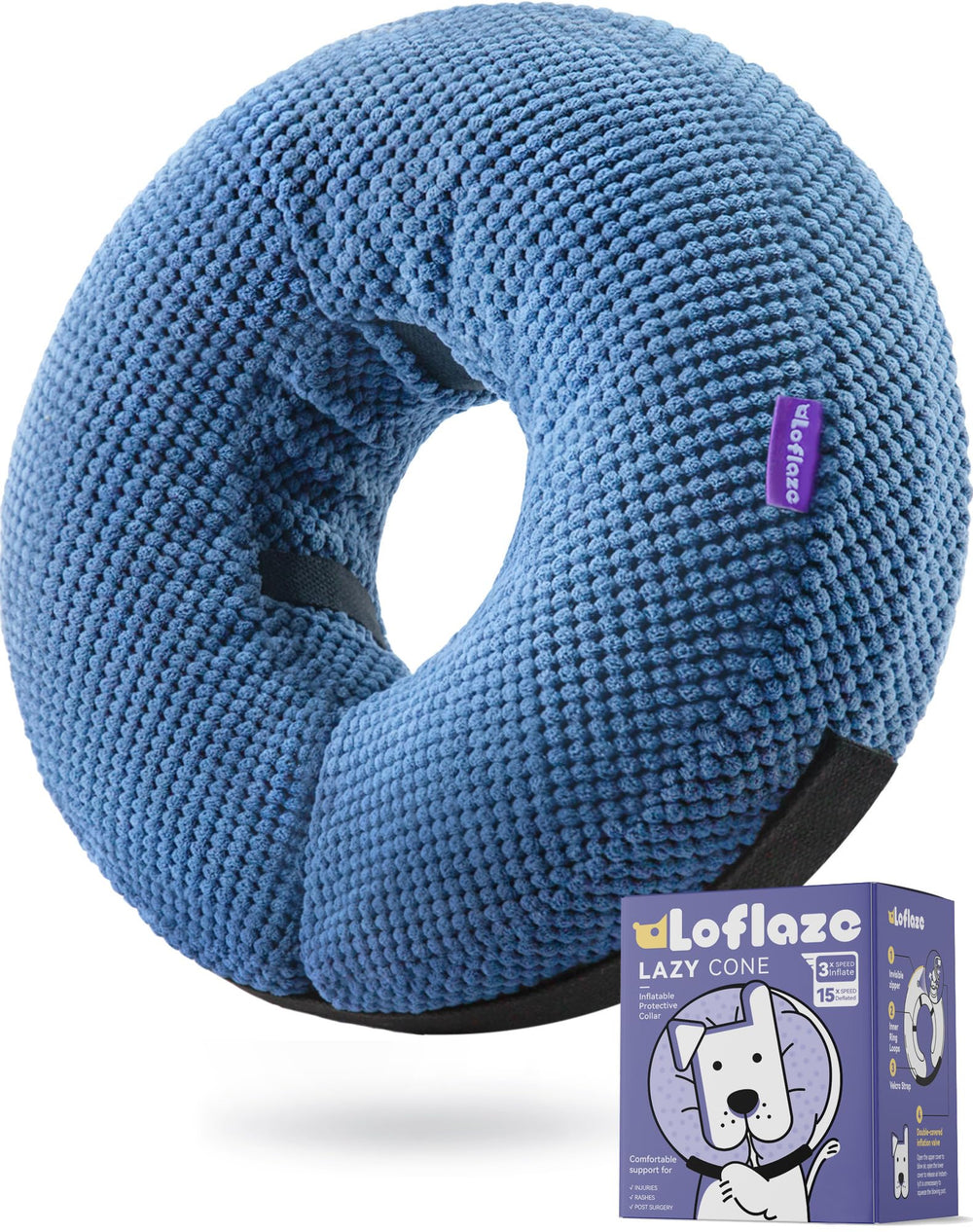 Loflaze donut collar inflable azul protege la herida y permite comer y dormir