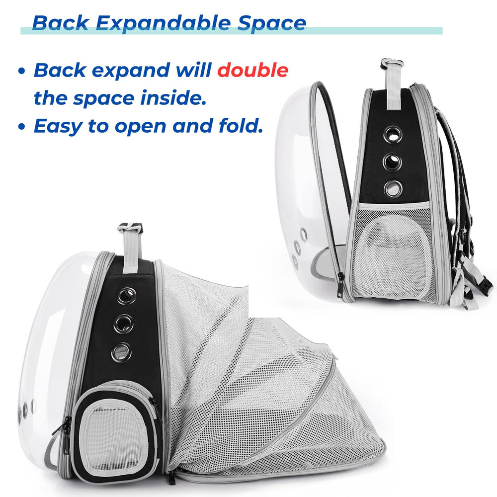 Interior expandible de la mochila Lollimeow para más espacio y comodidad