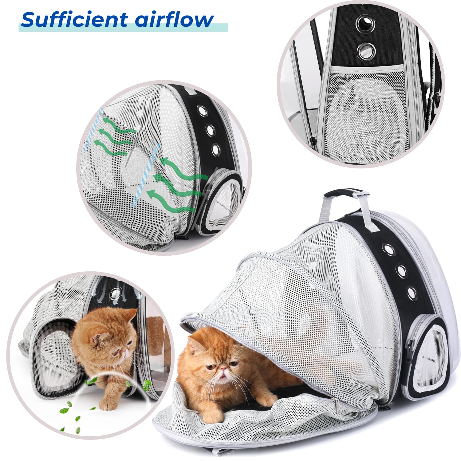 Mochila Lollimeow con ventilación multidireccional para temperatura agradable