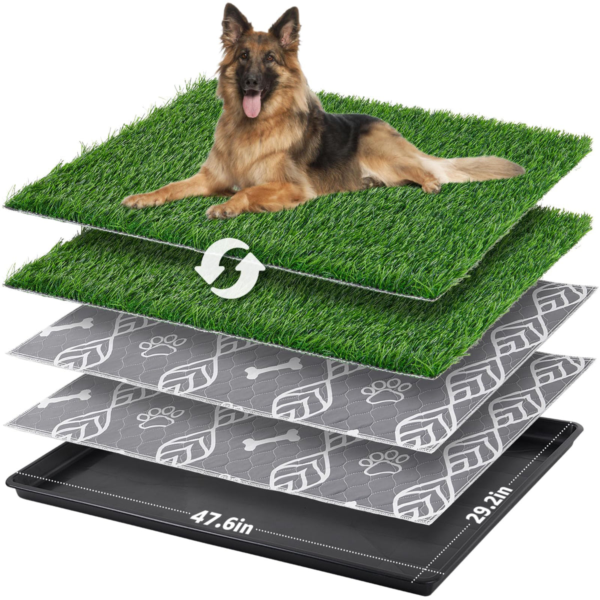 LOOBANI caja para perros grandes con instalación completa de césped sintético para interior.