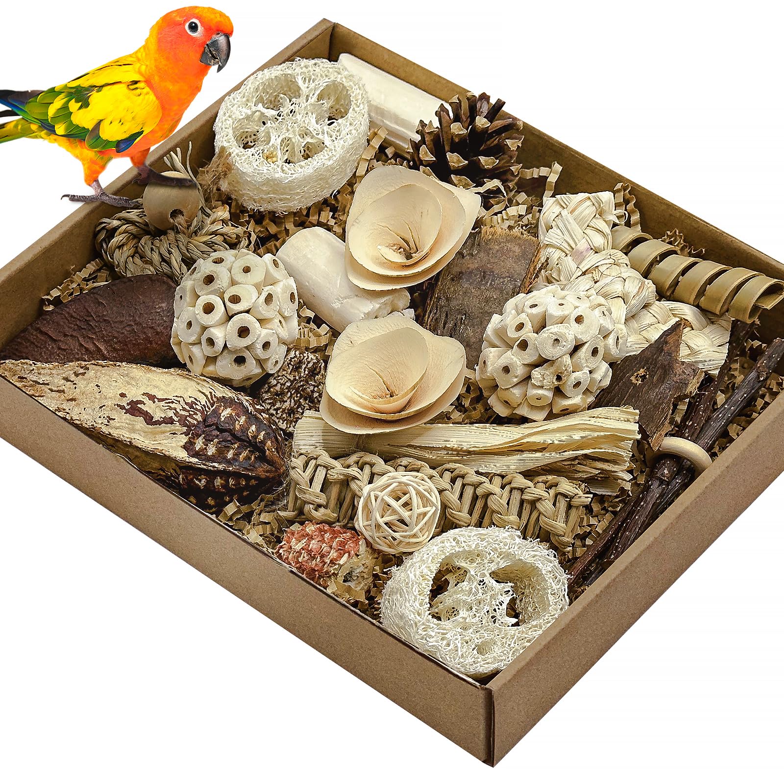 LOPERDEVE caja-juego forraje natural: estimula curiosidad y actividad diaria del ave