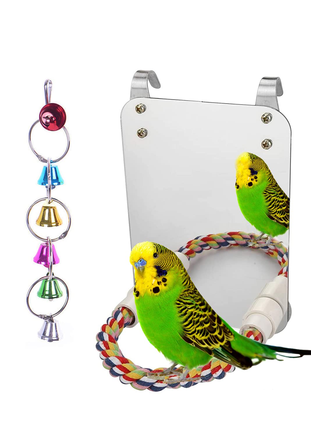 LOPERDEVE espejo-ave 7 pulgadas con percha de cuerda, estimula juego seguro