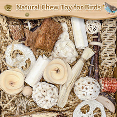 LOPERDEVE materiales-seguros-aves: madera natural y fibras ecológicas para masticar