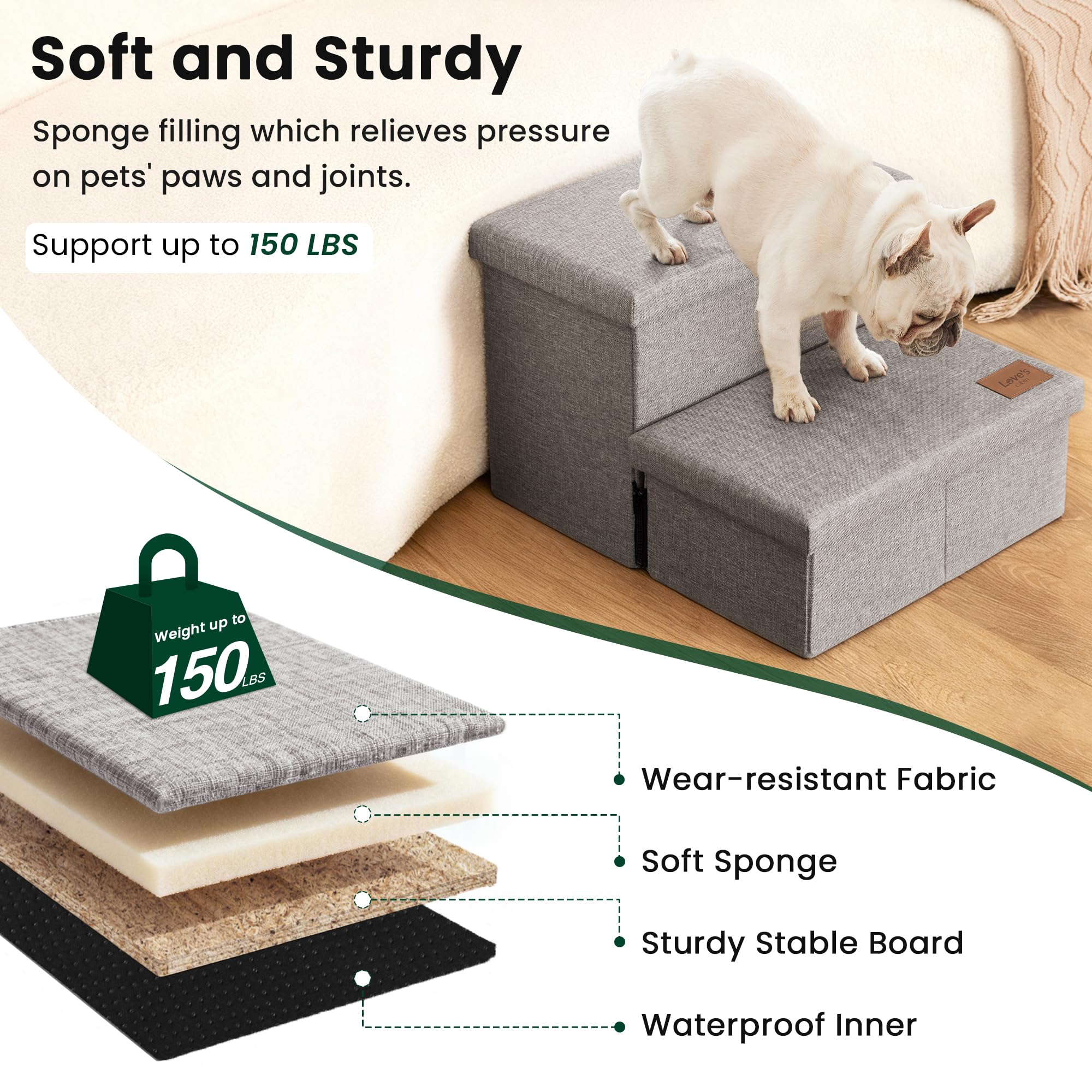 Love's cabin soporta hasta 150 lb para mascotas grandes con confianza.
