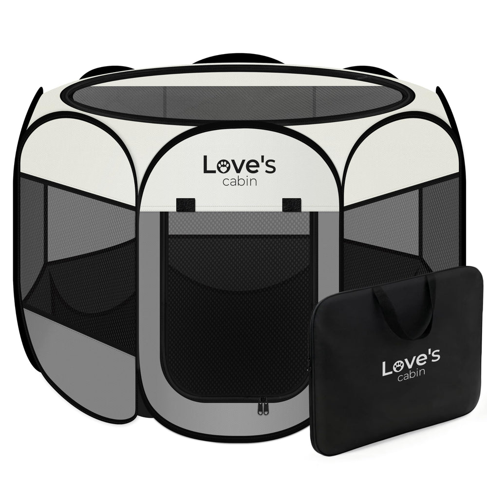 Love's Cabin Playpen para perro pequeño con 8 paneles circulares y malla gruesa