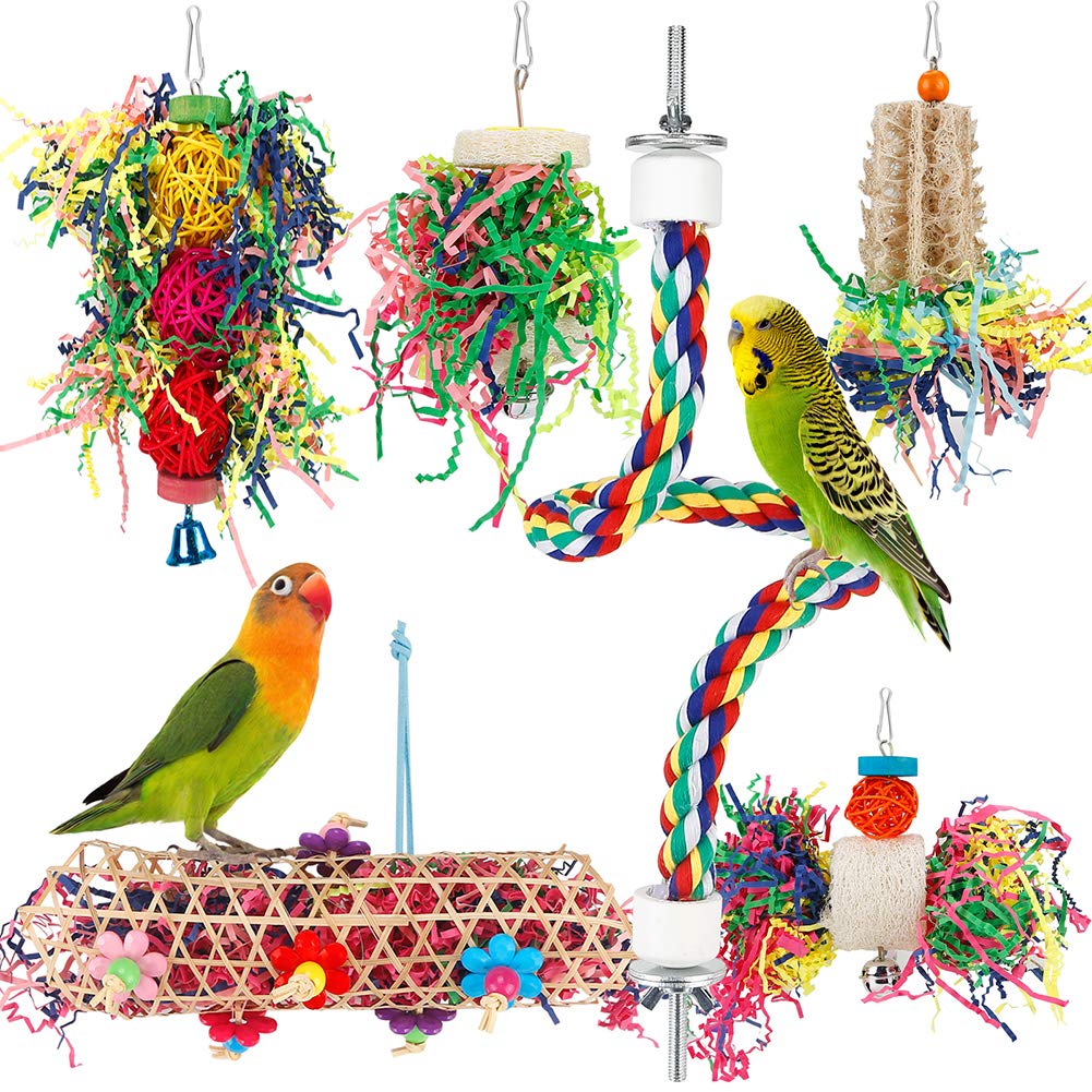 LovyoCoCo juguete forrajeo con percha de cuerda para aves, ideal para entretenerse