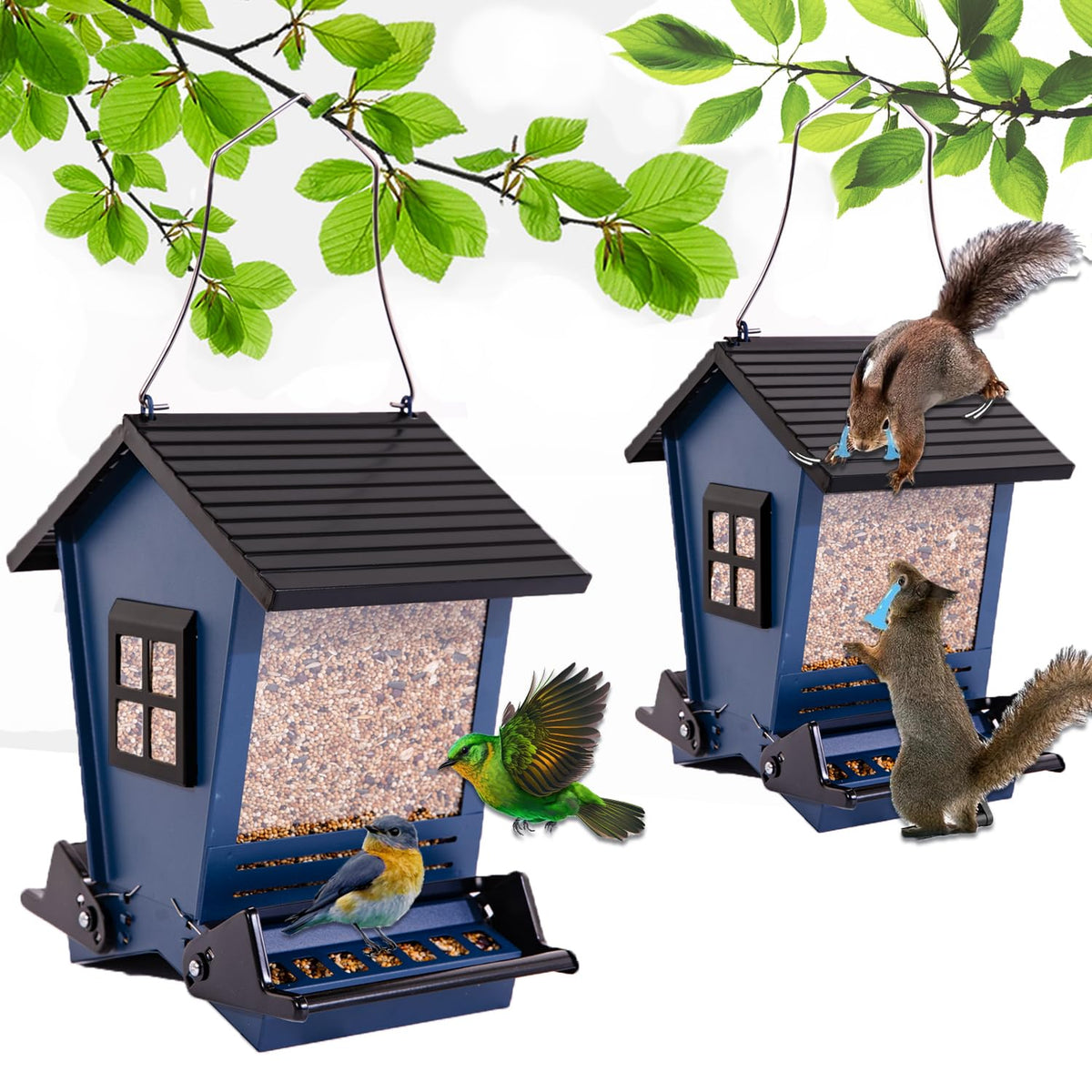 LSCQYYCC comedero para aves azul exterior, superficie clara para ver semillas