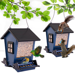 LSCQYYCC comedero para aves azul exterior, superficie clara para ver semillas