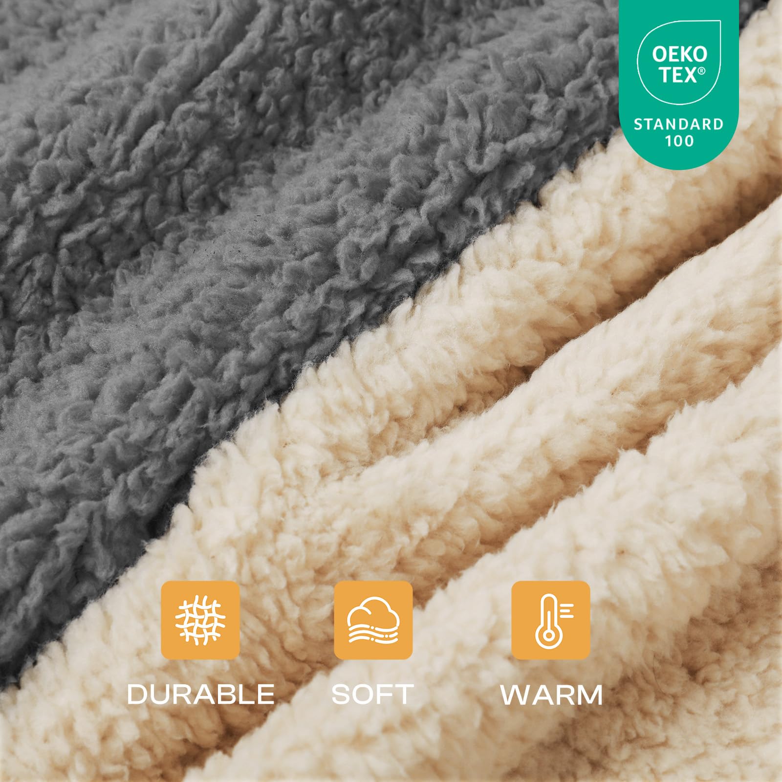 Manta Luciphia reversible con cara terry gris-beige para mayor confort