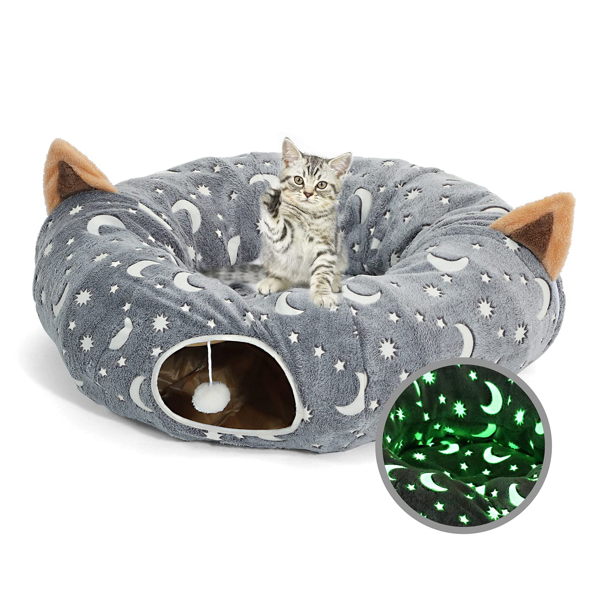 LUCKITTY tunel cama gato arbol navidad luna: brillo nocturno suave para juego seguro.